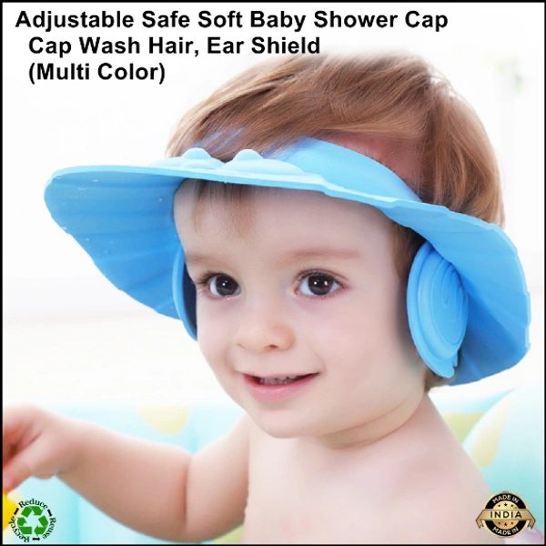Adjustable Safe Soft Bathing Baby Shower Cap Wash Hair for Children Baby Eye Ear Protector (Multi Color) 